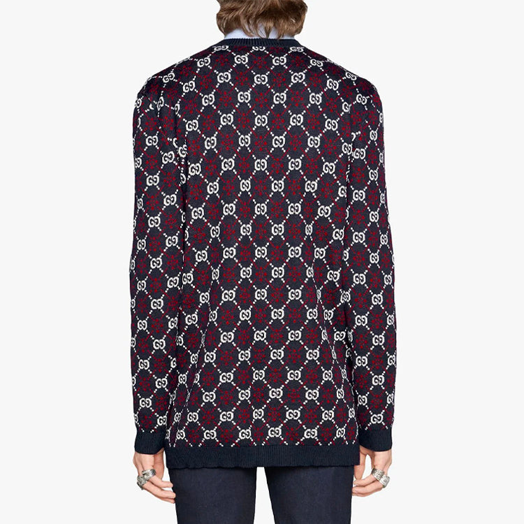 Gucci Logo Embroidered V Neck Sweater 'Navy' 553605-XKAHC-4548