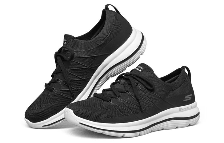 (WMNS) Skechers Go Walk Stretch Fit Running Shoes Black/White 124386-BKW