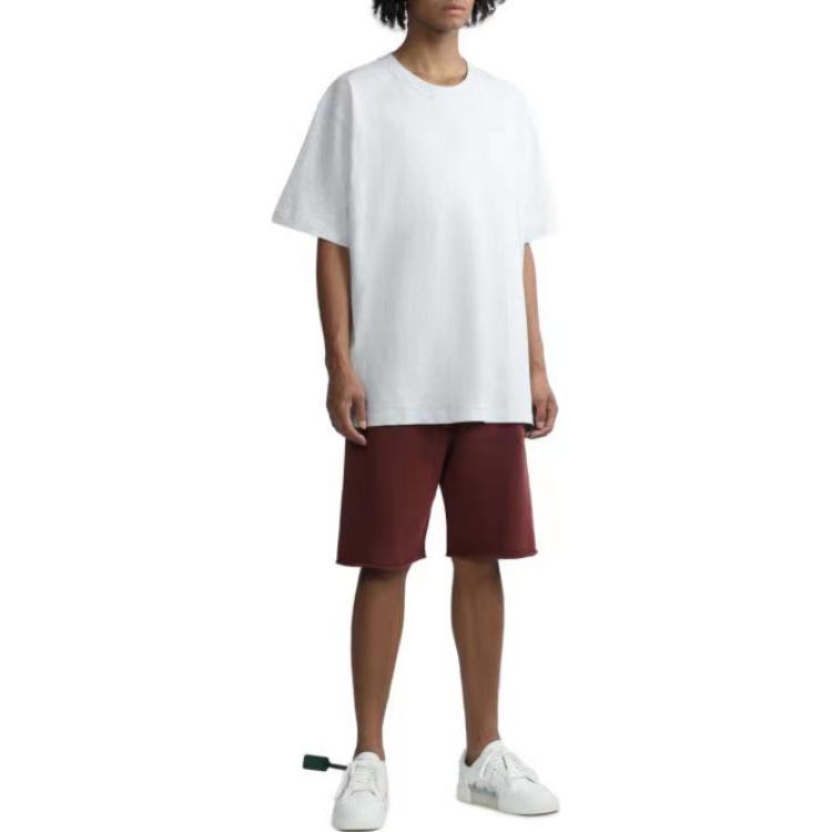 Men's Off-White FW22 Solid Color Back Stripe Printing Round Neck Short Sleeve White T-Shirt OMAA038F22JER0010808