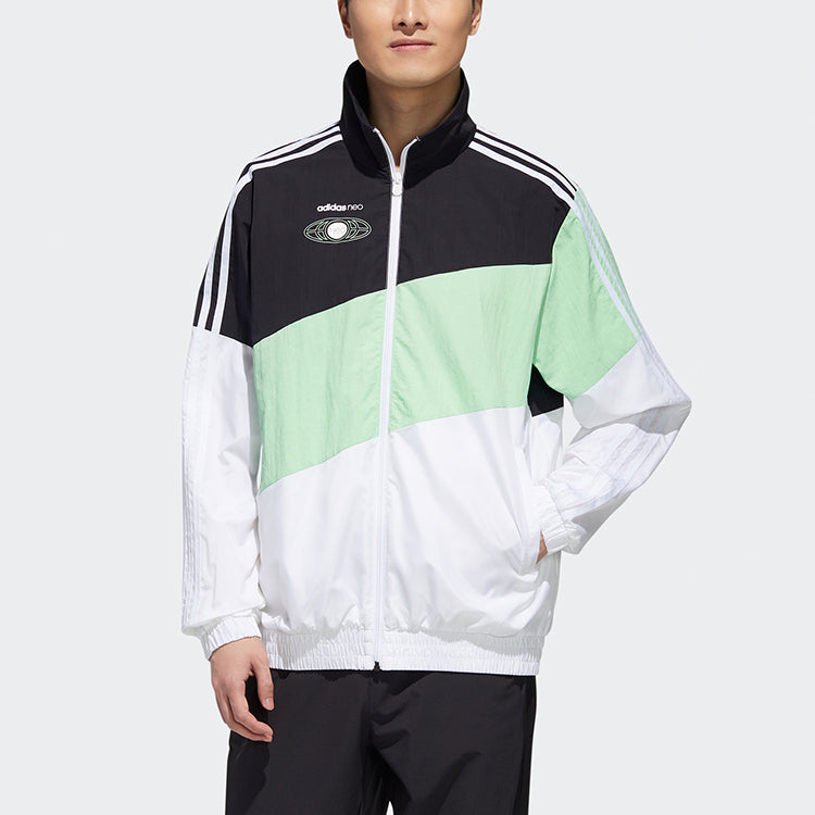 adidas neo Colorblock Zipper Stand Collar Sports Jacket Black Green Colorblock GL7177