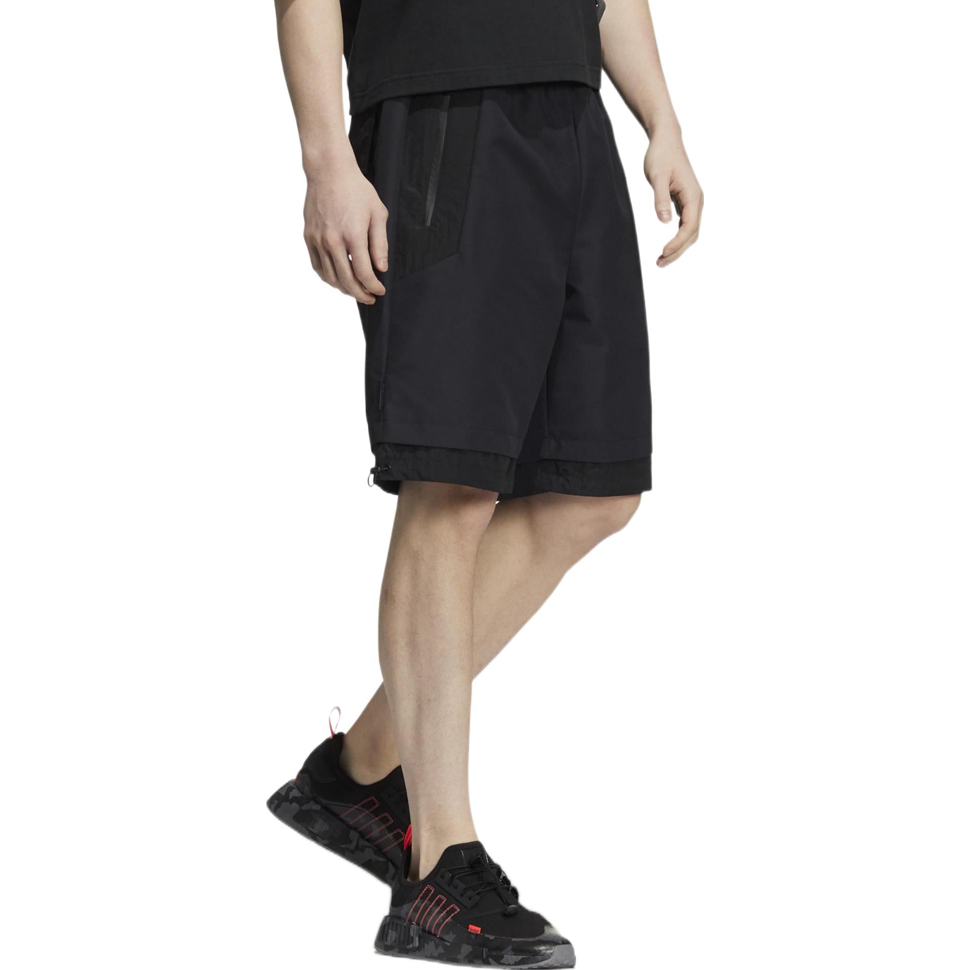 Men's adidas Solid Color Pocket Lacing Sports Shorts Black HE6604