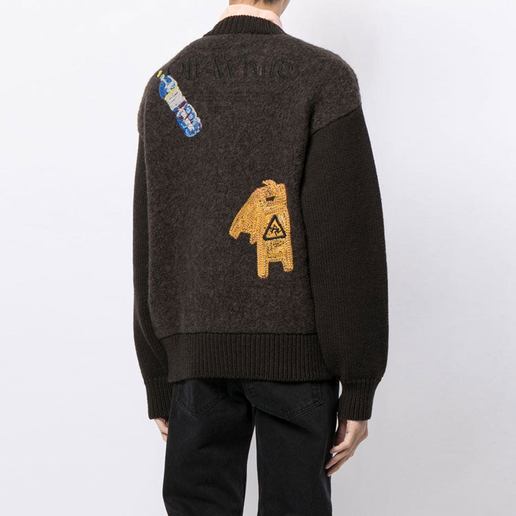 Off-White SS21 Round Neck Embroidered Brown OMHE057F20KNI0016018
