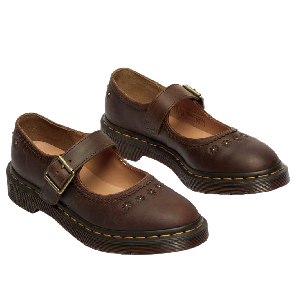 (WMNS) Dr. Martens Mary Jane Flower Shoes 'Dark Brown' 42391200