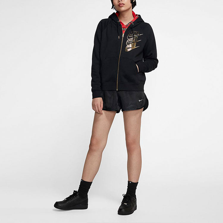 (WMNS) Nike Casual hooded Bronzing Logo Sports Jacket Black BV4989-010