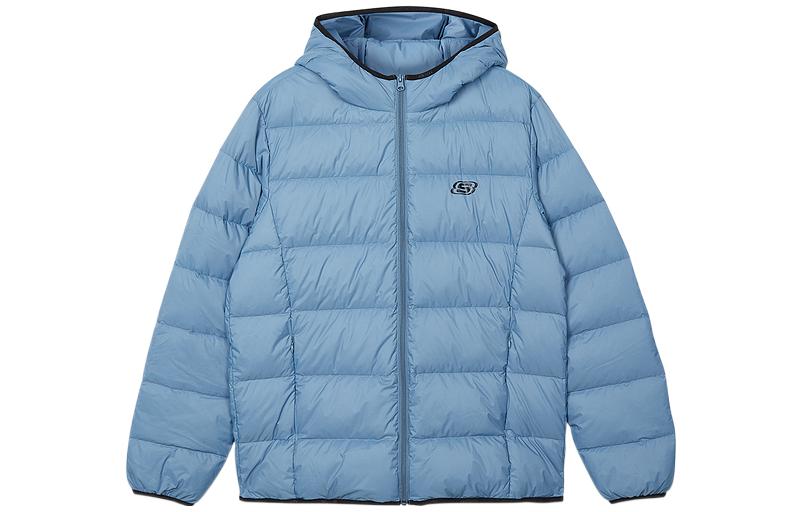 Skechers Solid Logo Printed Short Hooded Down Jacket 'Blue Teal Green' L421M105