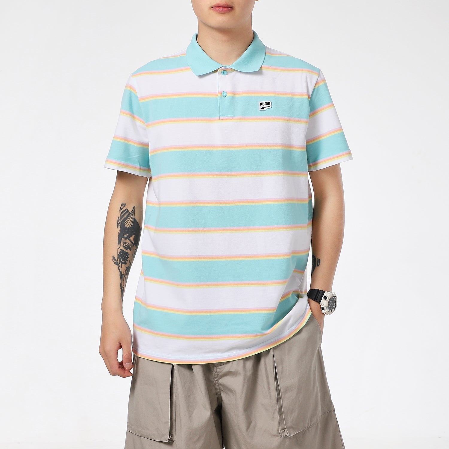 PUMA Downtown Stripe Polo Tee Shirt 'White' 599781-52