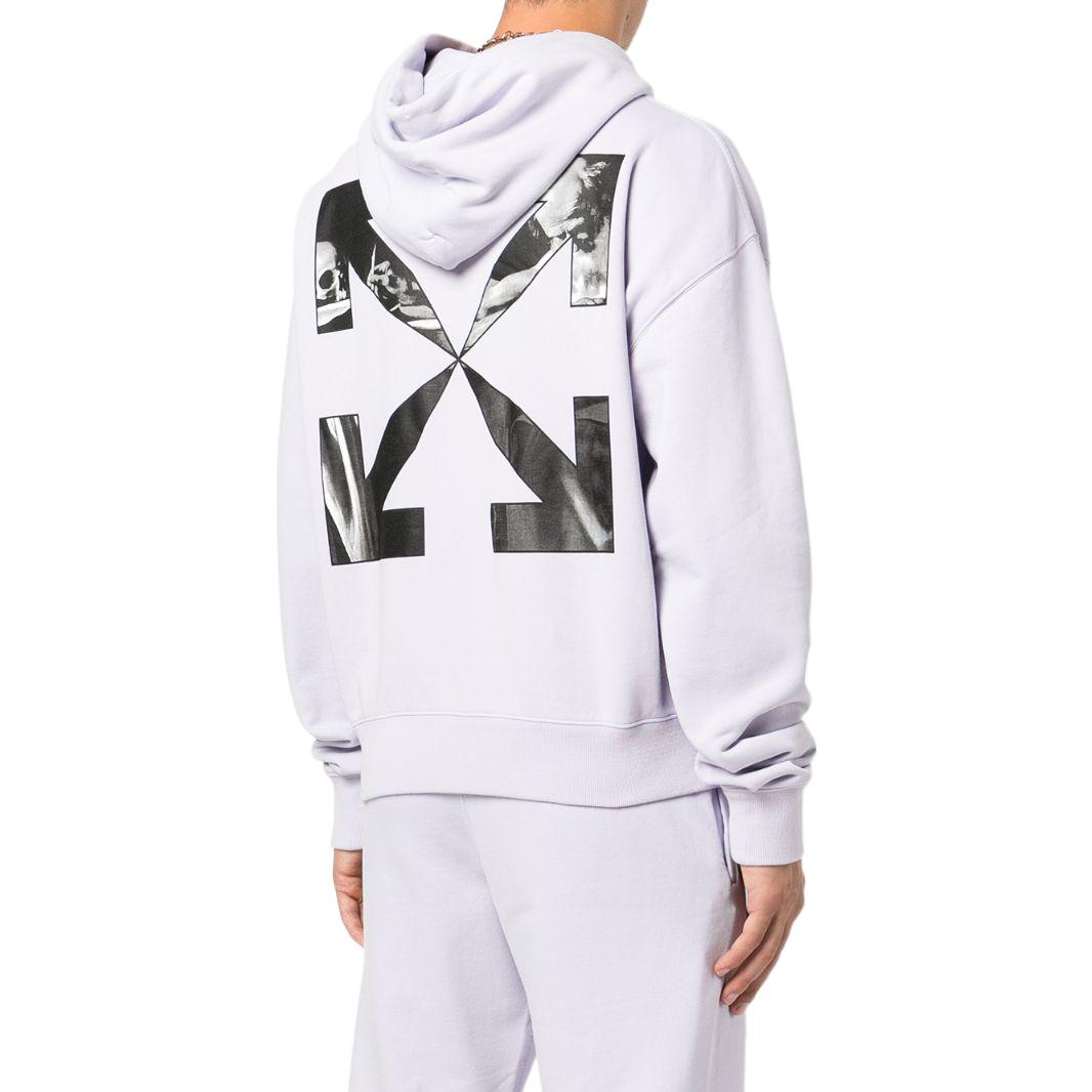 Men's Off-White SS22 Solid Color Arrow Pattern Printing Hooded Long Sleeves Version Light Purple OMBB037F22FLE0033610