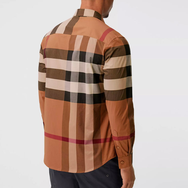 Burberry Check Stretch Cotton Shirt Male Brown 80376401