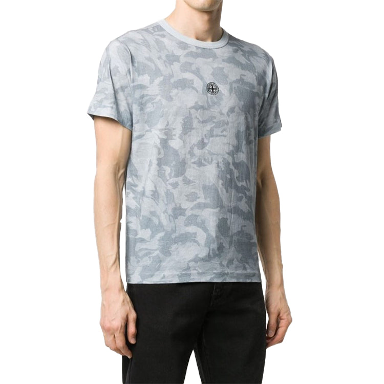 Men's STONE ISLAND Bog Loom Camo Short Sleeve Gray 7215233E7-V0041