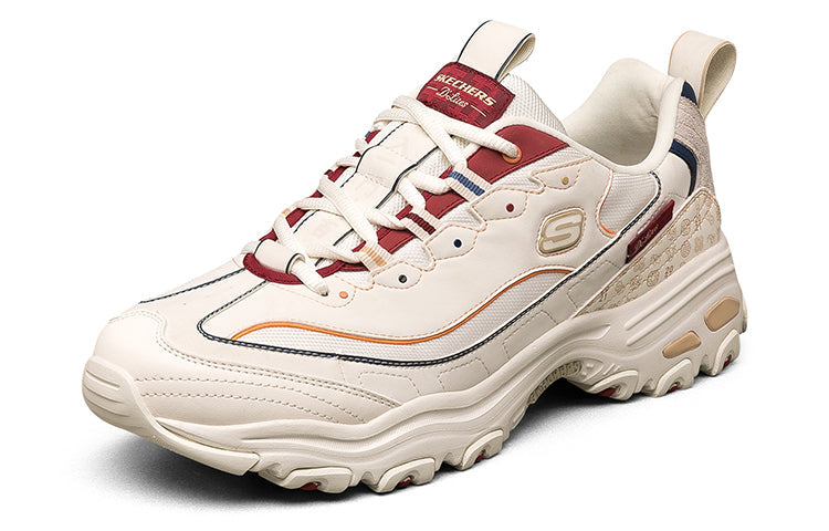 Skechers D lites Low-Top Running Shoes Beige/Red 666169-WHT