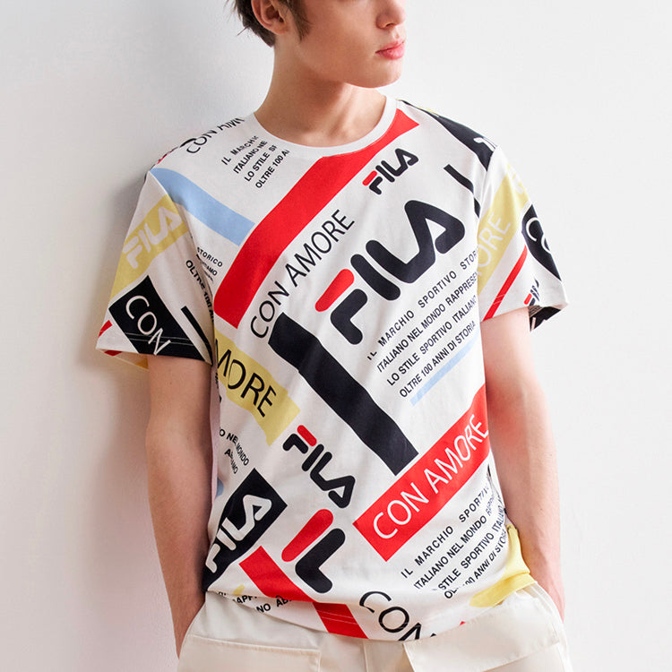 FILA Casual Full Print Contrasting Colors Logo Short Sleeve White F11M028115G-PU