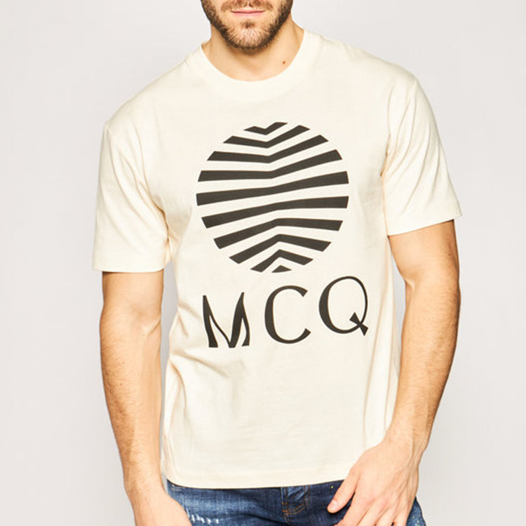 Men's McQ Alexander McQueen Logo Printing Round Neck Short Sleeve Beige 291571-ROT37-9089