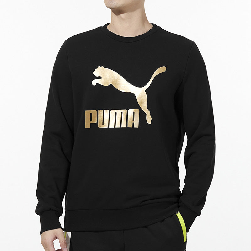 PUMA Classics Logo Crew Bronzing Large Logo Sports Round Neck Pullover Black 531367-51