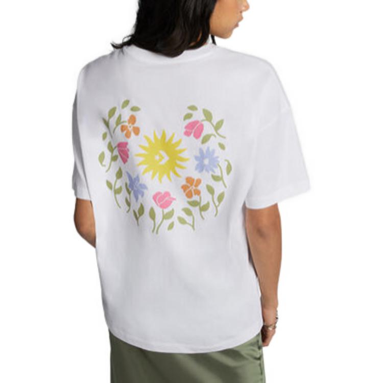 (WMNS) Converse Oversized Floral Graphic Crew T-Shirt Asia Sizing 'White' 10025213-A01