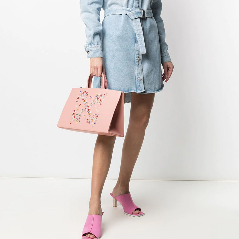 (WMNS) Off-White Flowers Arrow Pattern handbag Pink OWNA058R21LEA0023184