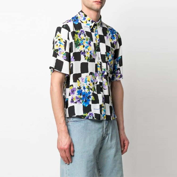 Off-White SS21 Printing Plaid Short Sleeve Shirt Loose Fit White OMGA171S21FAB0018400