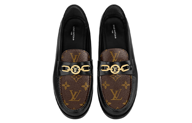 (WMNS) LOUIS VUITTON Chess Flat Loafers 'Black with Brown Monogram' 1ABPLA