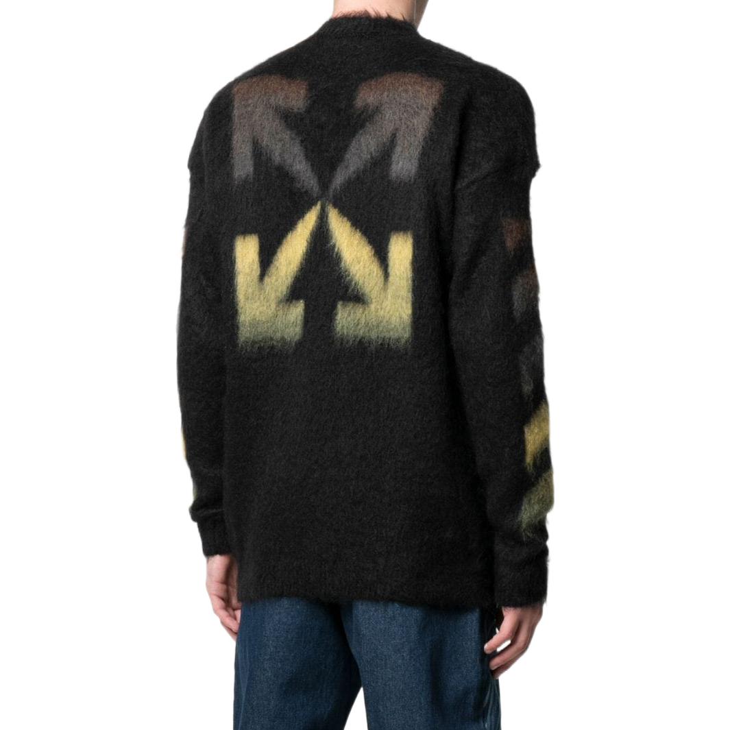 Men's Off-White FW22 Solid Color Stripe Pattern Long Sleeves Wool Sweater Version Black OMHA036S21KNI00110841084