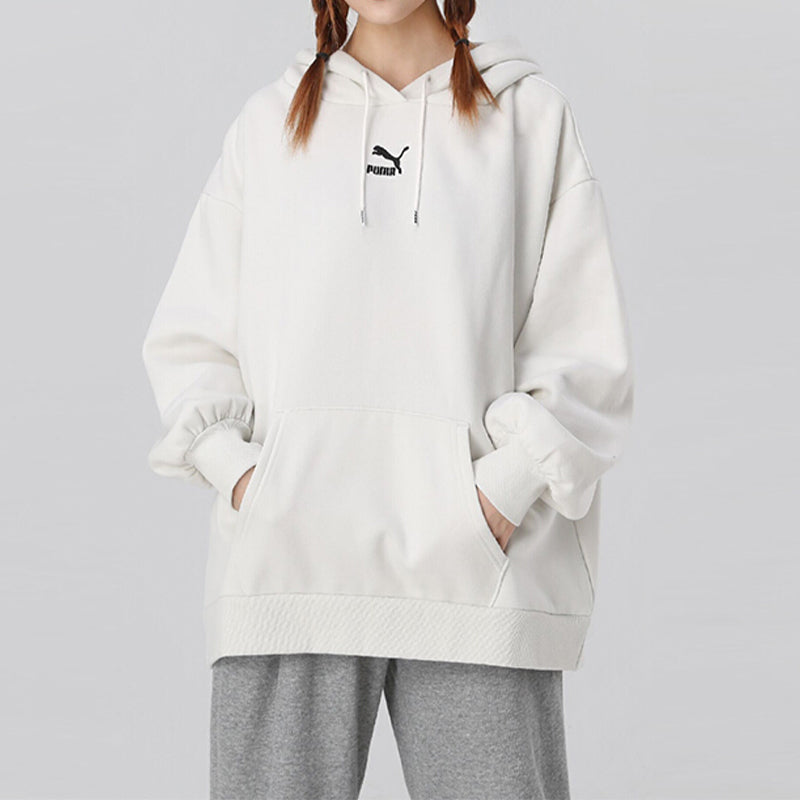 (WMNS) PUMA Classics Oversized logo Printing Plus Fleece Keep Warm Hoodie Grey 530280-05