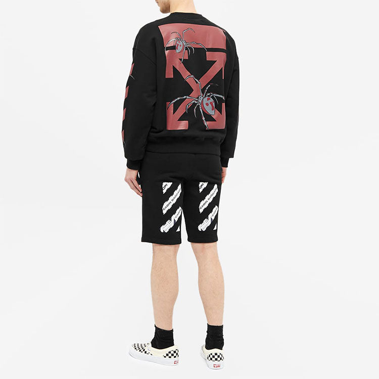 Men's Off-White Logo Spider Printing Round Neck Long Sleeves Black OMBA035S20E300011024