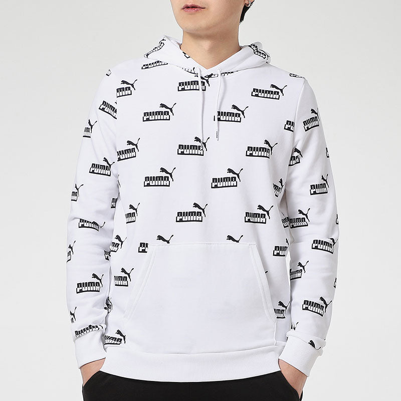 PUMA Logo Printed Casual Sports Hooded Sweater Men's White 588803-02