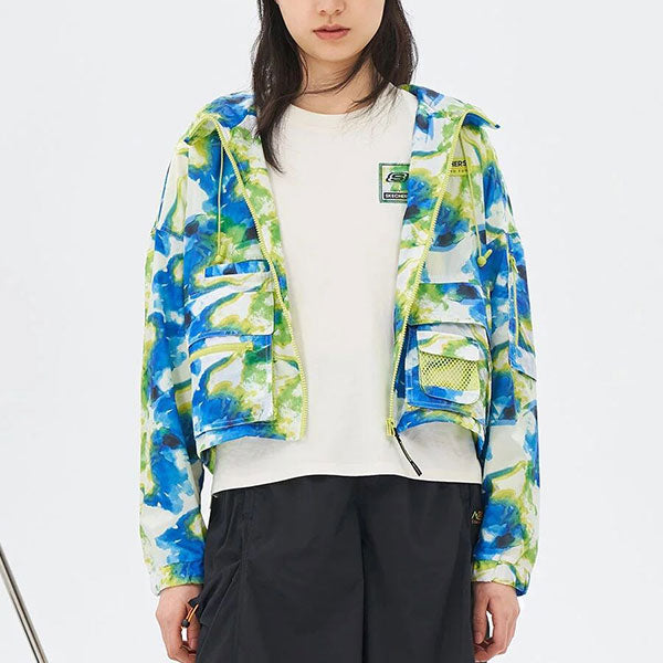 (WMNS) Skechers Casual Camo Hooded Jacket 'Green Blue' L121W024