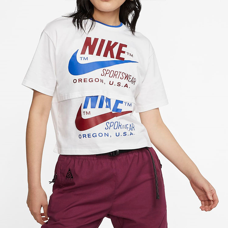 (WMNS) Nike logo Splicing Short Sleeve US Edition White CJ2040-100