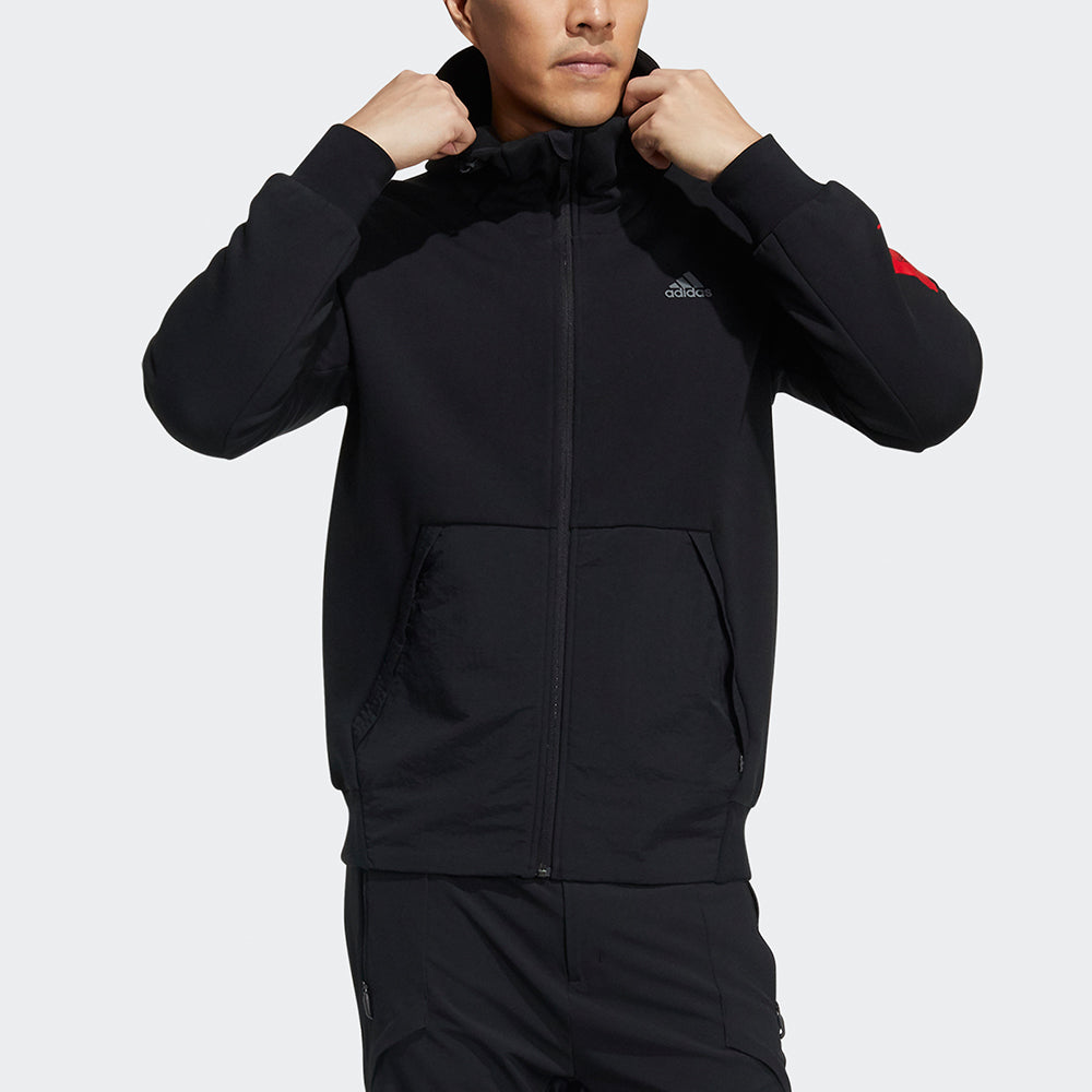 adidas Cpl Gfx Fz Hd Outdoor Sports Hooded Jacket For Men Black GN7350