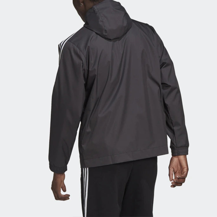 adidas 3d Windbrkr Sports Training Embroidered Logo Woven Hooded Jacket Black GN3551