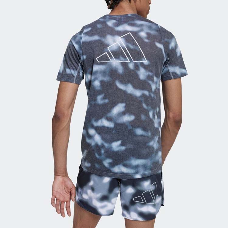 Men's adidas Camouflage Logo Printing Round Neck Pullover Slim Fit Short Sleeve Blue T-Shirt HM1216