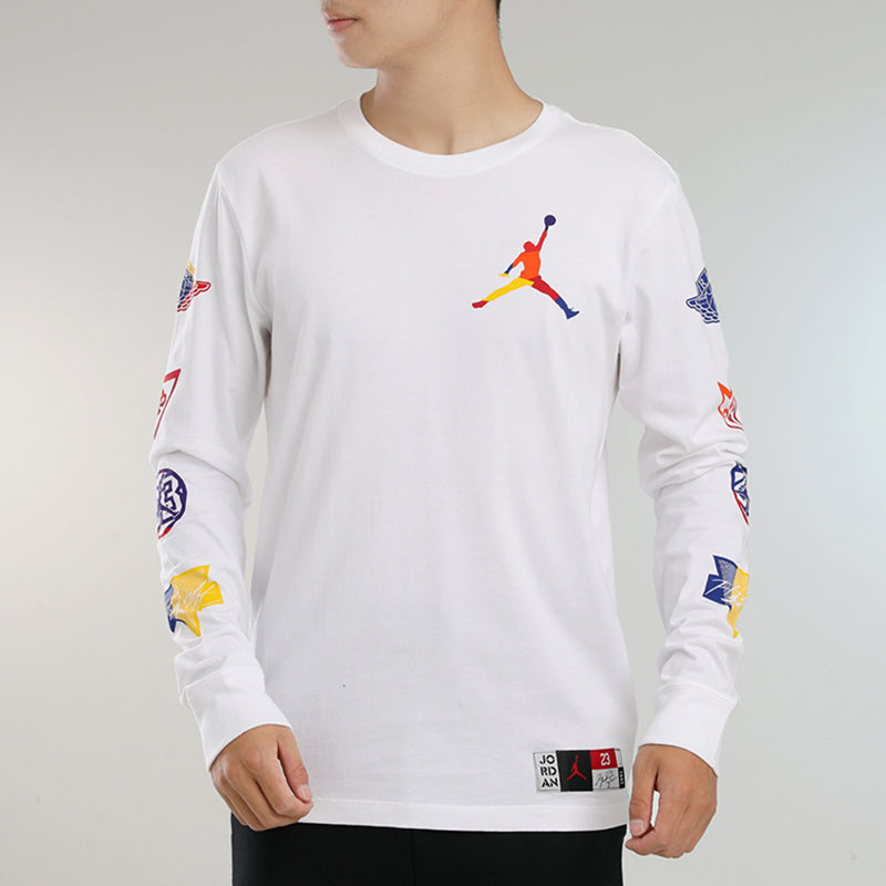 Men's Air Jordan Logo Printing Round Neck Pullover Long Sleeves White DA6763-100