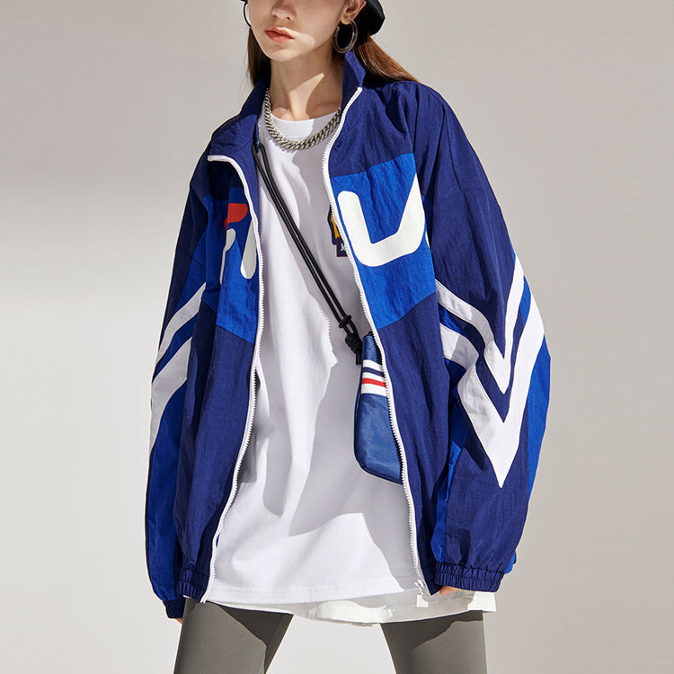 FILA FUSION Casual Sports Splicing Woven Stand Collar Jacket Blue T11M112703F-DB