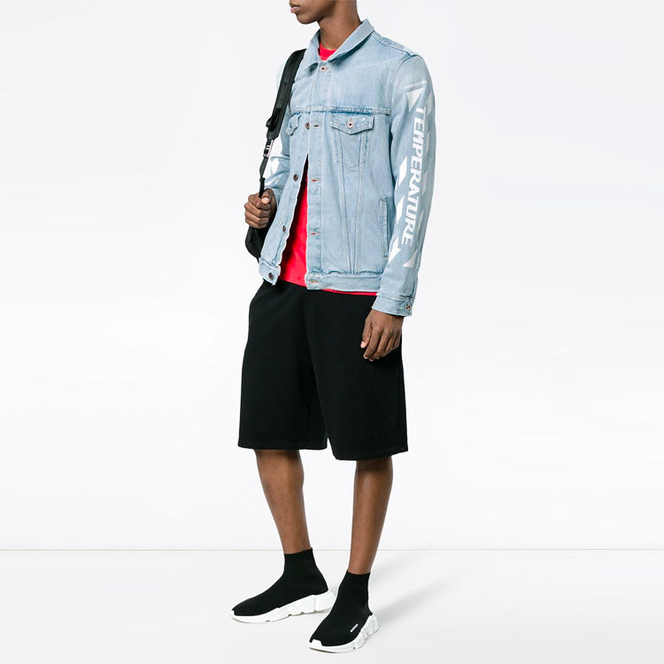 Off-White Stripe Printing Denim Jacket Blue OMYE001S183860237101