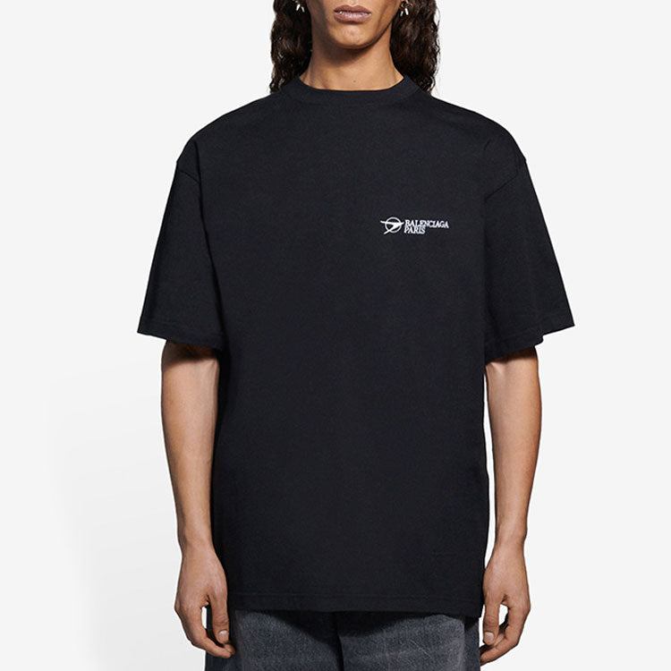Men's Balenciaga SS21 Embroidered Logo Short Sleeve Black 641675TKV861070