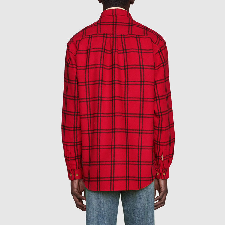 Gucci Check Wool Shirt With Gucci Cat Patch 'Red' 663380-ZAHB1-6153