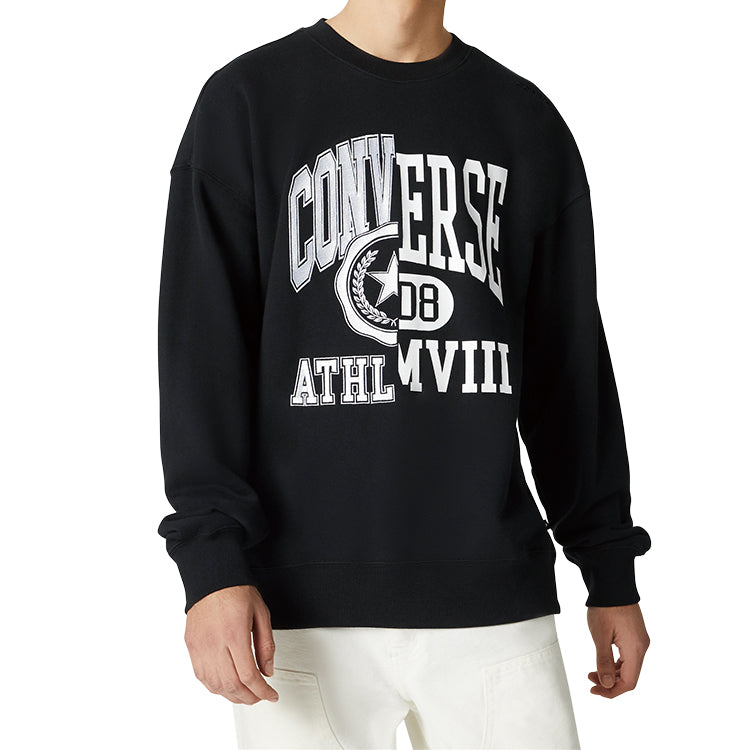 Men's Converse Alphabet Logo Printing Round Neck Pullover Black 10018354-A03