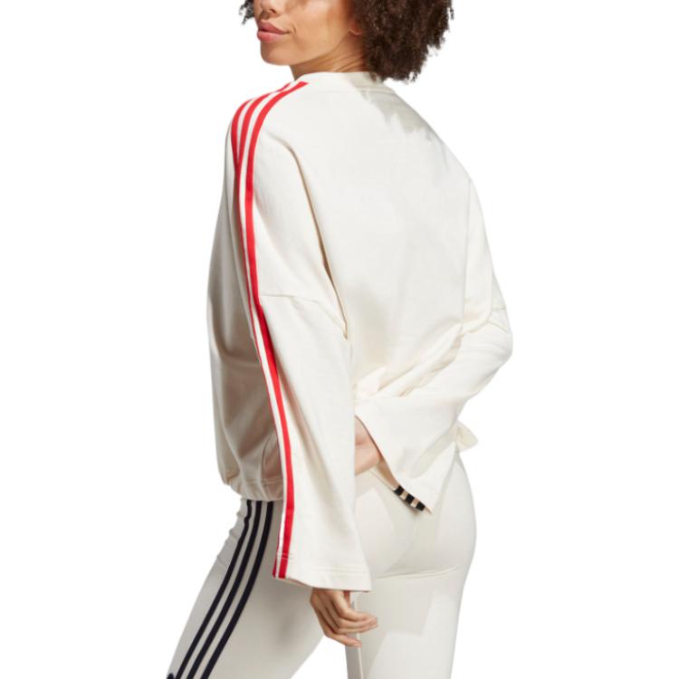 (WMNS) adidas 3-stripes Sweatshirt With Chenille Flower Patches 'Chalk White' IC8695