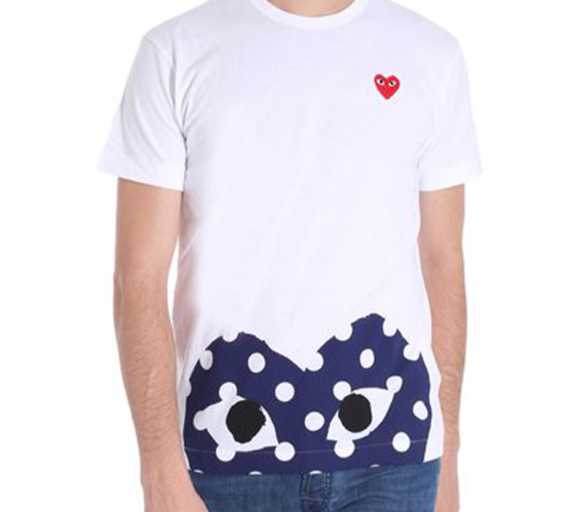 COMME des GARCONS PLAY Polka Dot Half Heart Logo Tee 'White Navy' AZ-T236-051-1