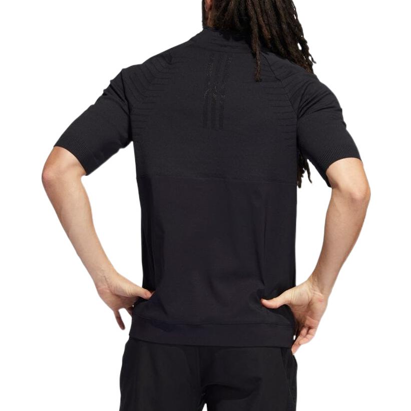 Men's adidas Solid Color Stand Collar Pullover Short Sleeve Black T-Shirt H61759