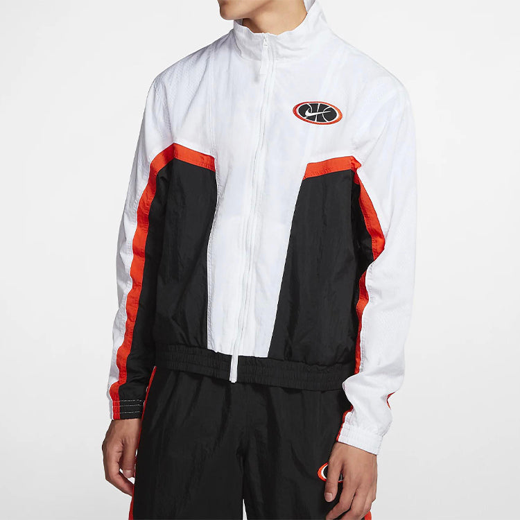 Nike Throwback Woven Sports Basketball Jacket Black White AV9756-100