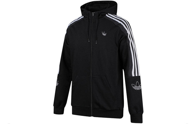 Men's adidas originals Outline Fzh Flc Hooded Sports Zipper Jacket Black ED4693