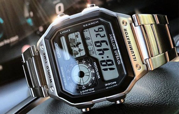 CASIO G Shock Quartz Sports Waterproof Mens Silver Digital AE-1200WHD-1A