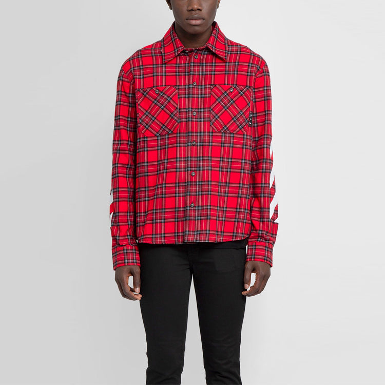 Off-White SS21 Plaid flannel Long Sleeves Shirt Loose Fit Red OMGA133S21FAB0012501