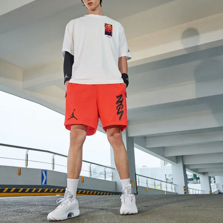 Air Jordan Dri-FIT Zion Basketball Sports Printing Knit Round Neck Short Sleeve White DH0593-100