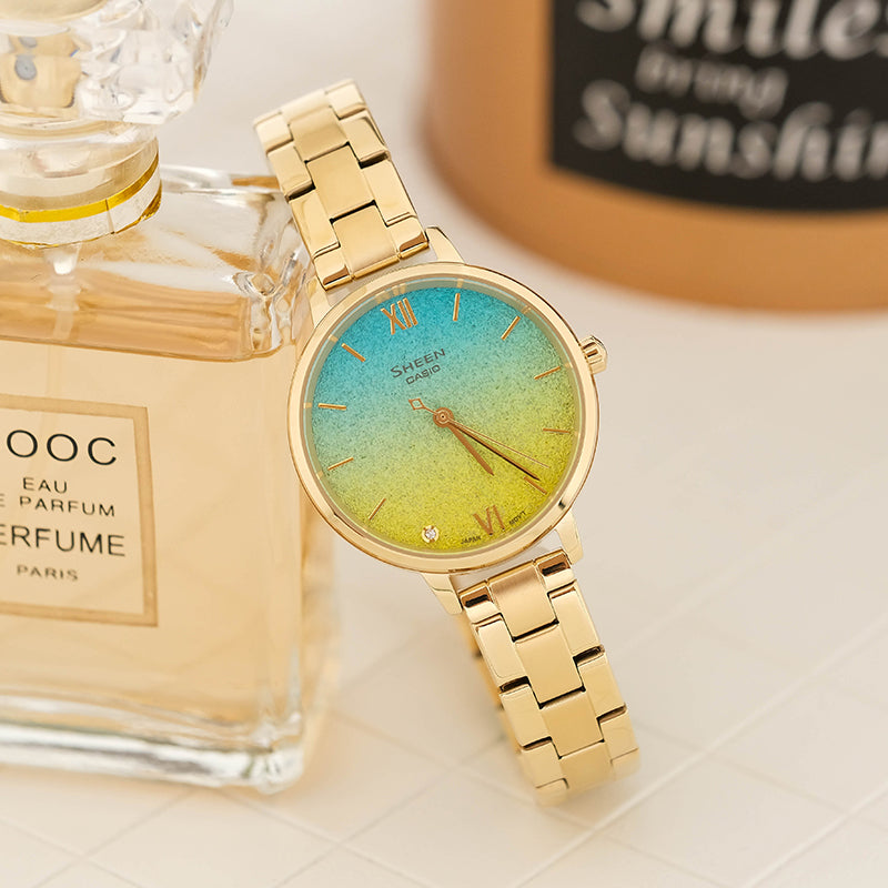 CASIO SHEEN Universe Starry Sky Subject Stylish Simplicity Thin And Light Watch Gradient Gold Analog SHE-4548G-2AUPR