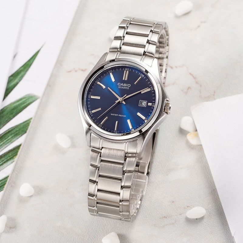 CASIO ENTICER& VINTAGESerieses Silver/Blue Couple Quartz Waterproof Blue Dial Blue Analog MTP-1183A-2A&LTP-1183A-2A