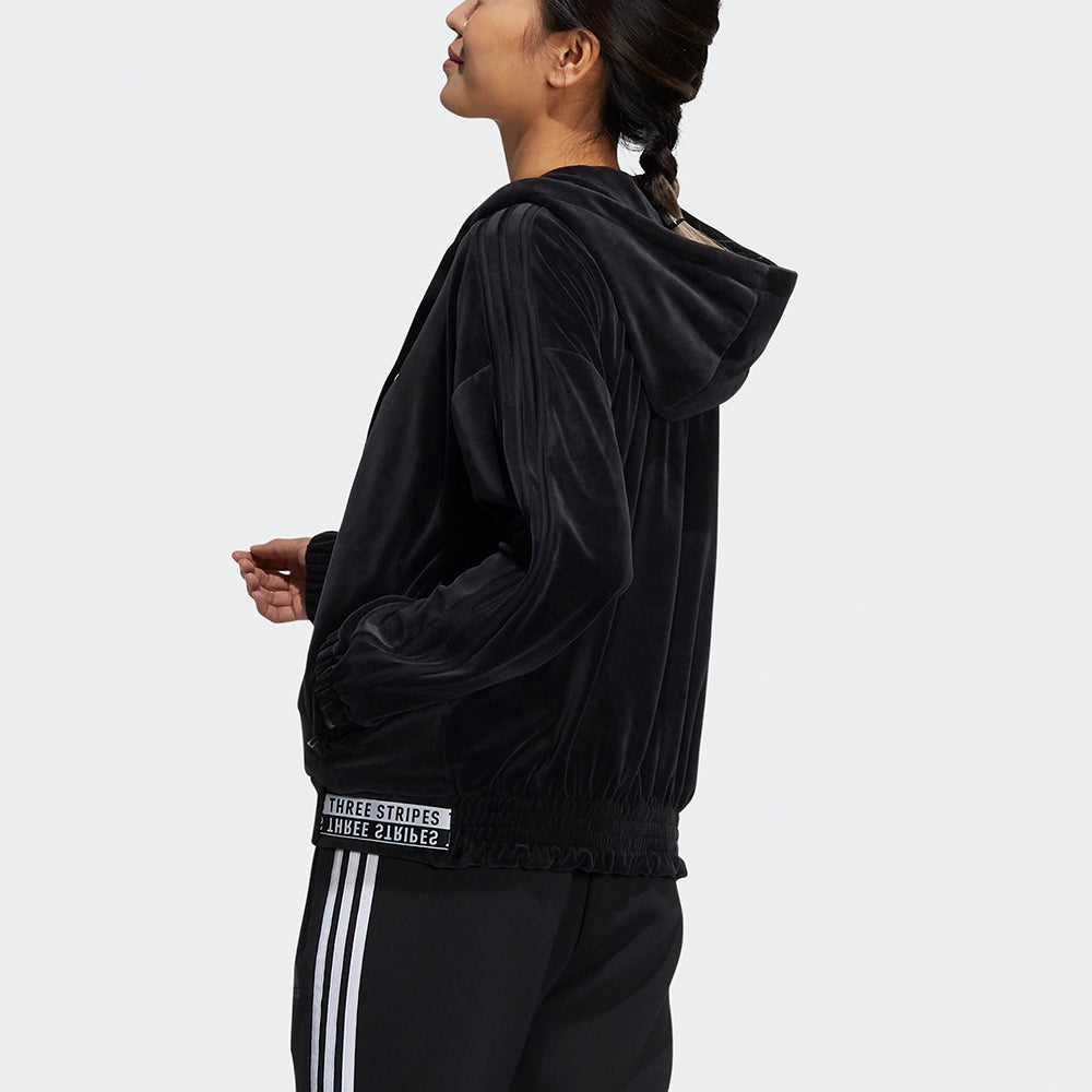 (WMNS) adidas Velour Jkt Velvet Hooded Jacket Black HG1845