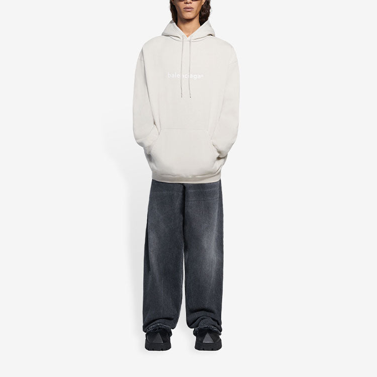 Men's Balenciaga FW21 Logo Alphabet Printing hooded Long Sleeves Creamy White 570811TIV552970