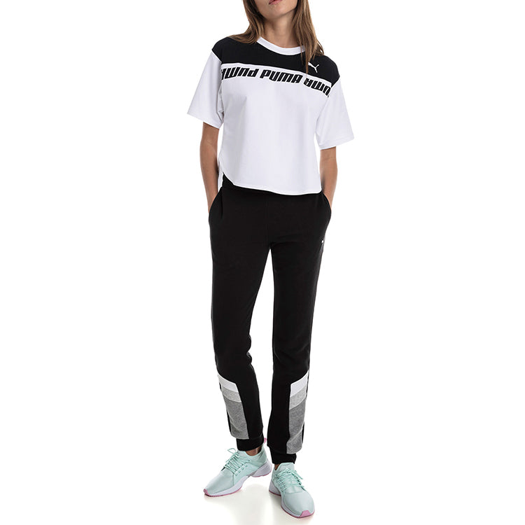 (WMNS) PUMA Logo Printing Round-neck Black/White 844019-02