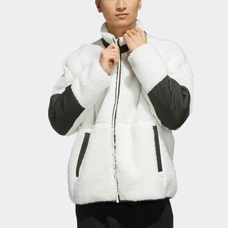 adidas M S2s Boa Jkt lamb's wool Stay Warm Sports Stand Collar Jacket White ED1922